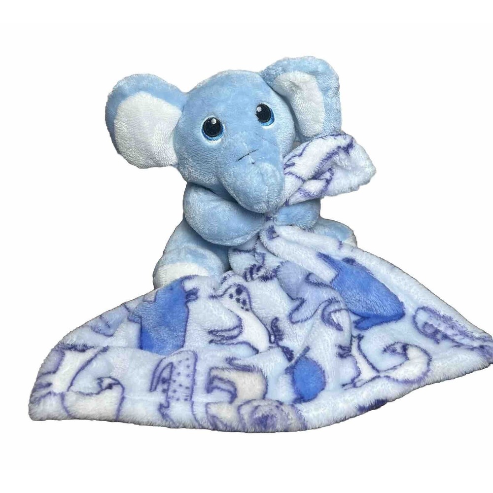 Little Beginnings Plush Lovey Baby Security Blanket Elephant Safari Zoo Blue 7”